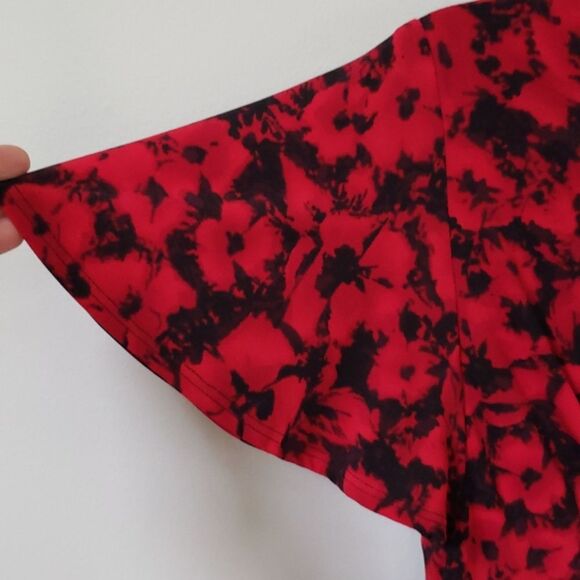 Chaps Dress Womens M Poppy Red Dark Floral Baby Doll Milkmaid Flare Skirt Retro - Picture 4 of 4